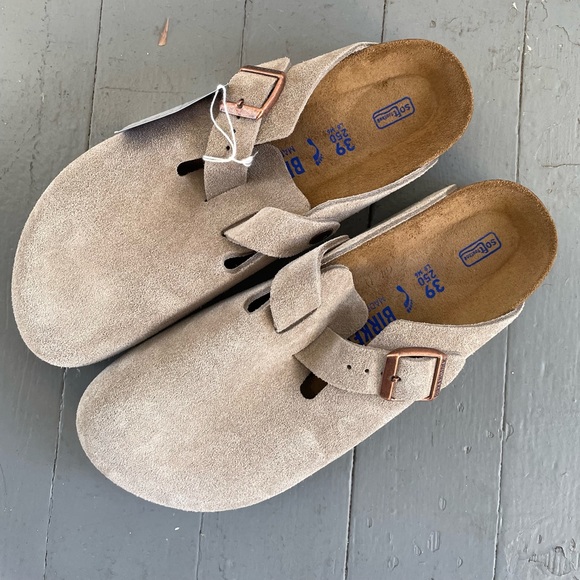 Birkenstock Shoes Birkenstock Boston Taupe Suede Soft Footbed